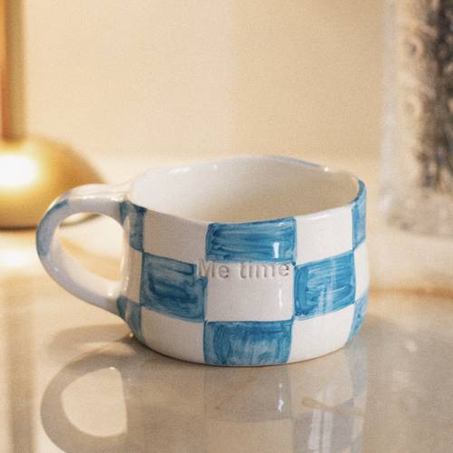 Blue grid mug