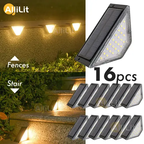 AlliLit 1 ~ 16 قطعة LED ضوء الخطوة الشمسية في الهواء الطلق مقاوم للماء سطح الطاقة الشمسية درج مصباح للفناء حديقة الديكور درب
