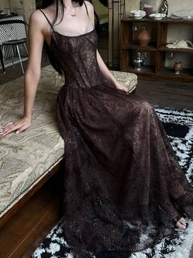 Brown Lace Maxi Dress