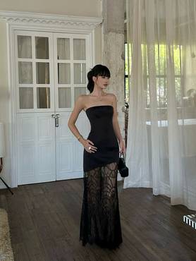 Black Lace Off-Shoulder Maxi Dress