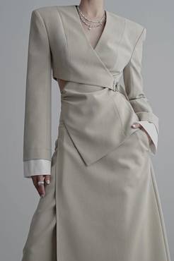Asymmetrical Wrap Belted Jacket