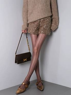 Sheer Tights with Dotted Vertical Stripes