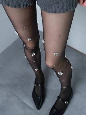 Sheer Crystal-Embellished Tights