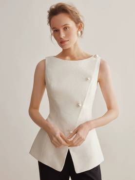 Asymmetric Pearl Button Vest