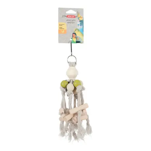 Zolux is a toy made of rope, beads, and wood for parrots and large birds.