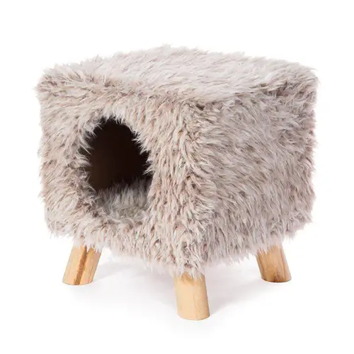 Kitty Pork Paws Round Cat Bed, Gray