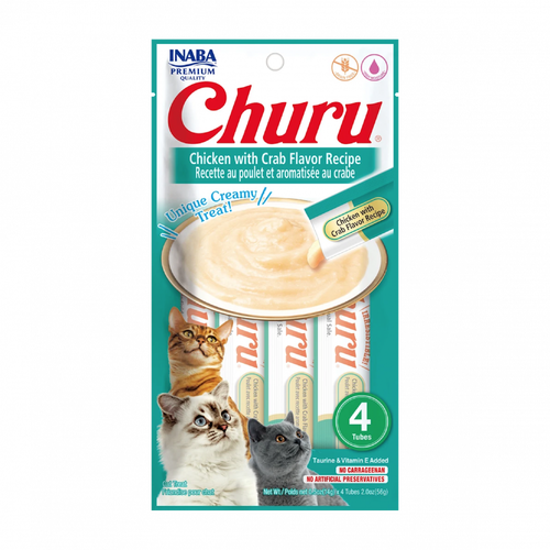 Inaba Churu Chicken & Crab Flavored Puree Cat Treats 4 x 14g