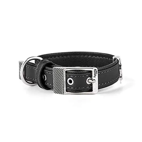 Bilbao Black Leather Dog Collar - Medium