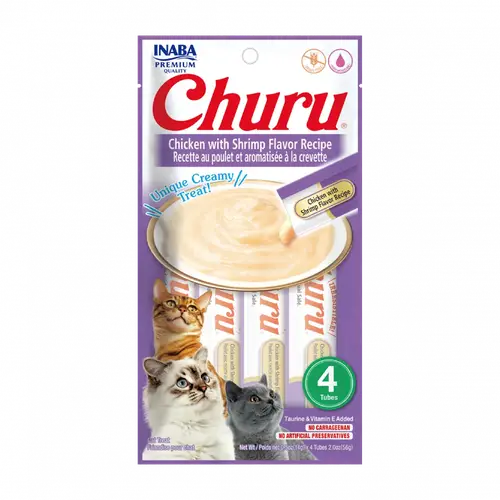 Inaba Churu Cat Treats Chicken Flavored Purée with Shrimp 4 x 14g