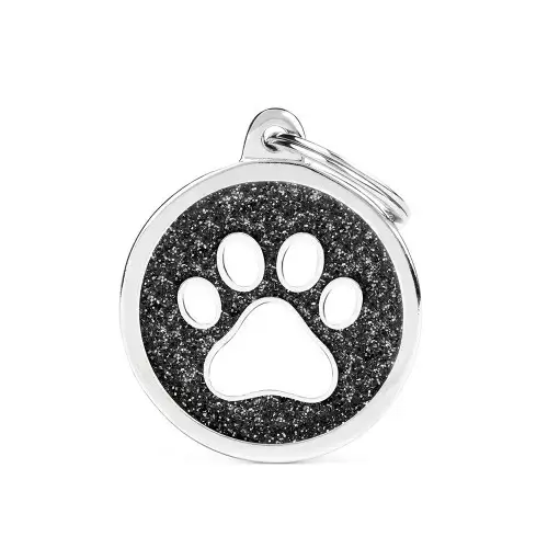 My Family Round Pendant, Black Glossy, Cat's Paw Shape, Large Size