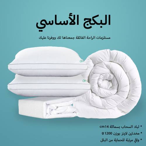 البكج الأساسي ( لباد السحاب + مخدتين لاينز + واقي من البلل ) 