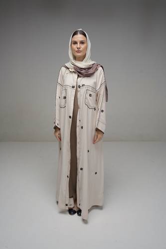 عباية مطرزة مع فستان - بيج - K394