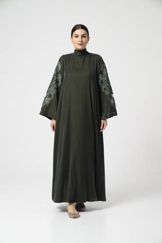 جلابية مخمل باللون الزيتي - M159