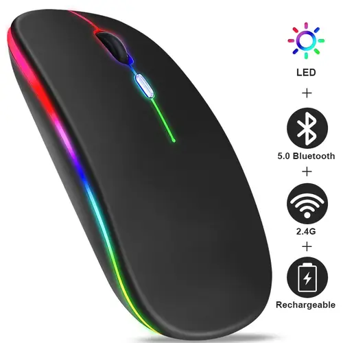 ماوس لاسلكي فاخر بوضعين اتصال وإضاءة RGB قابل لإعادة الشحن