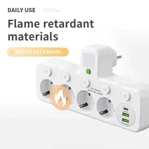 مقبس كهربائي جداري أوروبي متعدد المنافذ مع منافذ USB وType-C