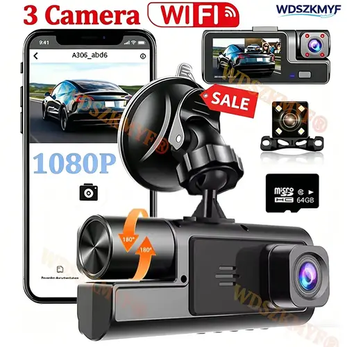 أوتو كاميرا داش كام للسيارة 3 عدسات بدقة 1080P ورؤية ليلية