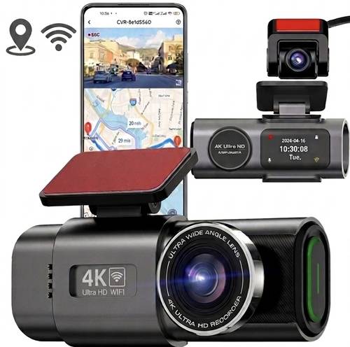 داش كام للسيارة بدقة 4K UHD مع نظام GPS وواي فاي ومراقبة مواقف 24 ساعة