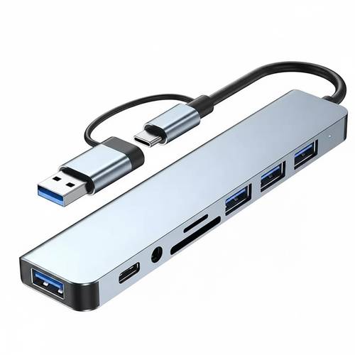 موزع يو إس بي سي احترافي 8 في 1 مع منفذ 4K HDMI وإيثرنت وقارئ بطاقات وطاقة PD