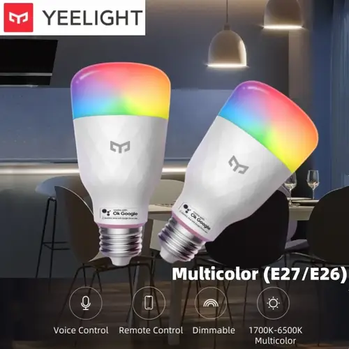 مصباح ييلايت M2 ذكي ملون LED قابل للتعتيم مع تحكم صوتي E27