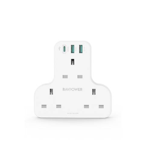 شاحن جداري راف باور بايونير 3 مداخل طاقه ثلاثيه مع منفذين USB ومنفذ تايب سي بتقنية PD بقوة 20