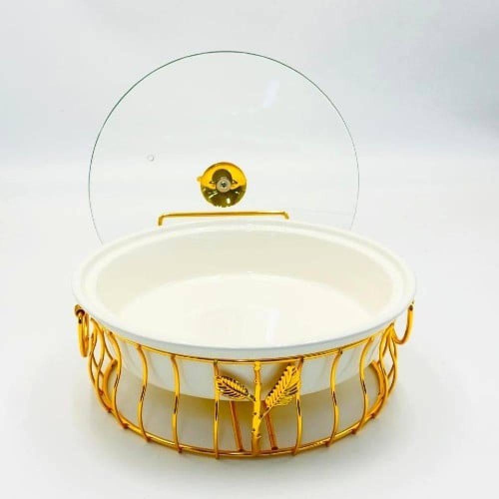 سخان طعام بورسلان دائري غطاء زجاجي ( ذهبي - فضي )