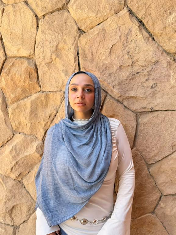 Ruffled cotton scarf - Sky blue