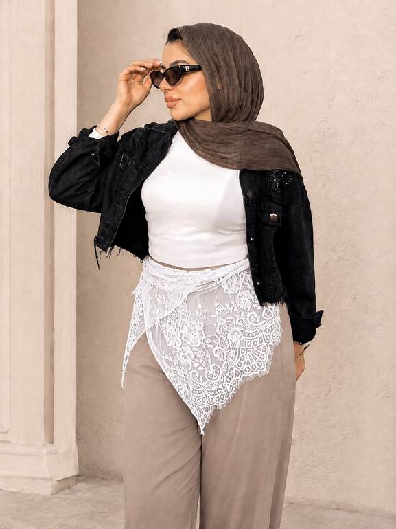 Lace waist wrap scarf - White