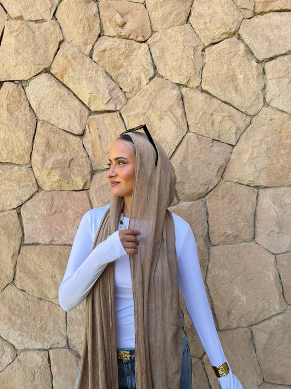 Ruffled cotton scarf -  Latte Beige