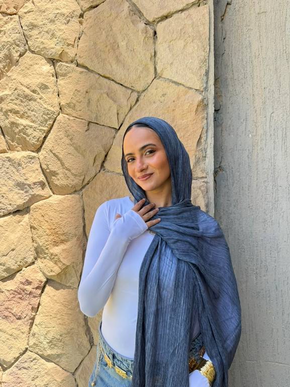 Ruffled cotton scarf - Denim 