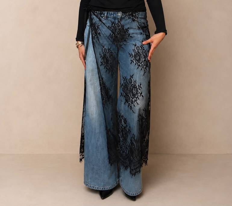 Long Lace waist wrap scarf - Black