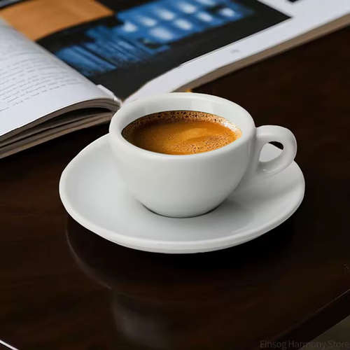 كوب إسبرسو سيراميك إيطالي بسيط مع صحن وملعقة تصميم أبيض نقي 50 مللي كوب قهوة لطيف لأدوات القهوة باريستا