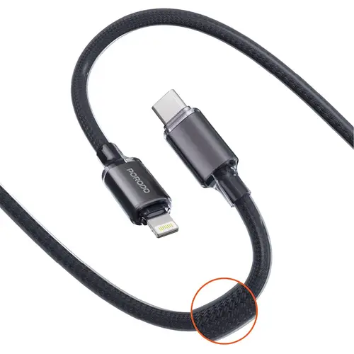 كابل بورودو المضفر من USB-C إلى Lightning - أسود