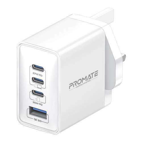 أقوى رأس شاحن جداري فائق السرعة بتقنية GaN بقوة 67 واط مع منفذ USB-C™ بقوة 20 واط ومنفذ QC 3.0 بقوة 22.5 واط بالإضافة إلى حماية الشحن لأجهزة الكمبيوتر المحمولة والهواتف الذكية