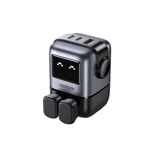 يوجرين - شاحن جداري Nexode RG بتقنية GaN للشحن السريع بمنفذين USB-C ومنفذ USB-A بقوة 65W-اسود