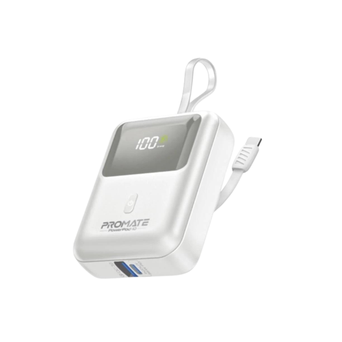 بروميت باوربنك 10000 MAH بقوه  35w بمنفذ تايب سي شاشه الكترونيه لون ابيض