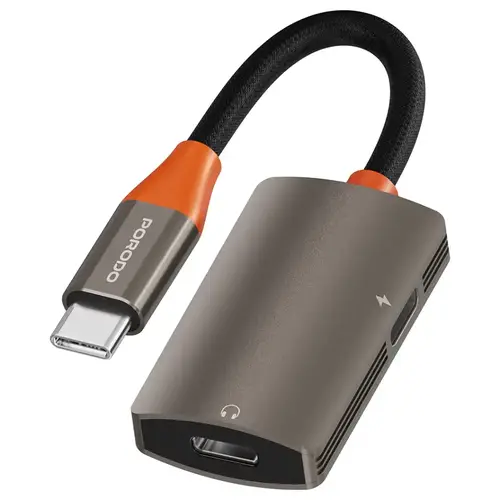 محول بورودو AudioLink Duo بمواجهة USB-C للفصل بين الصوت والشحن - أسود وبرتقالي