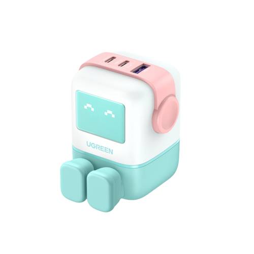 يوجرين - شاحن جداري Nexode RG بتقنية GaN للشحن السريع بمنفذين USB-C ومنفذ USB-A بقوة 65W-ازرق