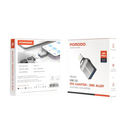 محول USB-A إلى Lightning بطول 0.12 متر باللون الأسود من بورودو Porodo Usb A To Lightning Adapter 0.12M Cable - Black