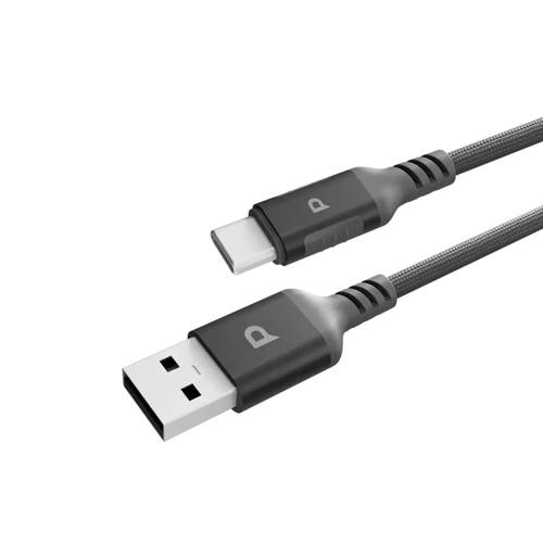 محول طاقة Powerology Power Sync Weave من USB-A إلى USB-C بتقنية الشحن السريع PD بقدرة 20 واط - رمادي