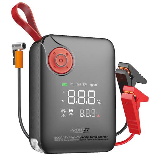 جهاز طوارئ 4 في 1 لتشغيل السيارات بقوة 800 أمبير، مزوّد بكمبروسر هواء 150PSI وبطارية 10000mAh، يشحن عبر USB وType-C، مع كشاف LED قوي، مثالي للسيارات، الدفع الرباعي، والدراجات النارية — الحل الذكي على الطريق. PatrolPack-4