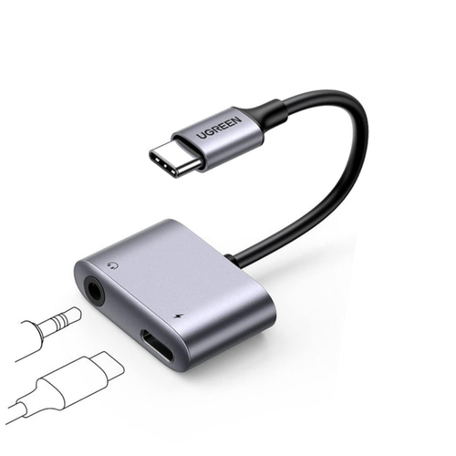 محول 2 في 1 يو جرين USB-C إلى USB-C وصوت، فضي