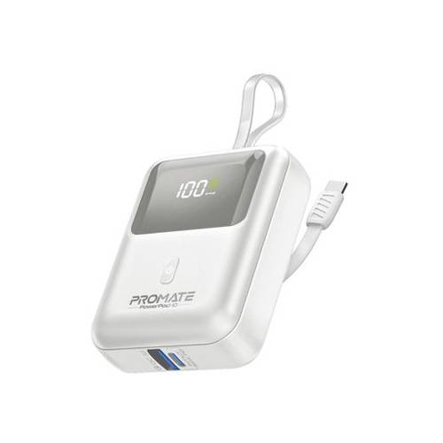 بروميت باوربنك 10000 MAH بقوه  35w بمنفذ تايب سي شاشه الكترونيه لون ابيض