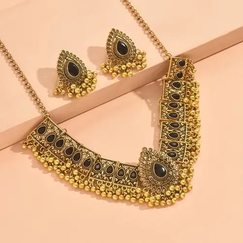 مجموعة مجوهرات كريستالية تقليدية لمعبد الزفاف ، قلادة وأقراط قلادة ، موضة بوليوود الهندية ، جديدة