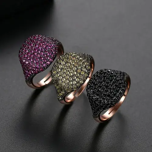 خاتم Bilincolor Fashion Black Zirconia قابل للتعديل للنساء