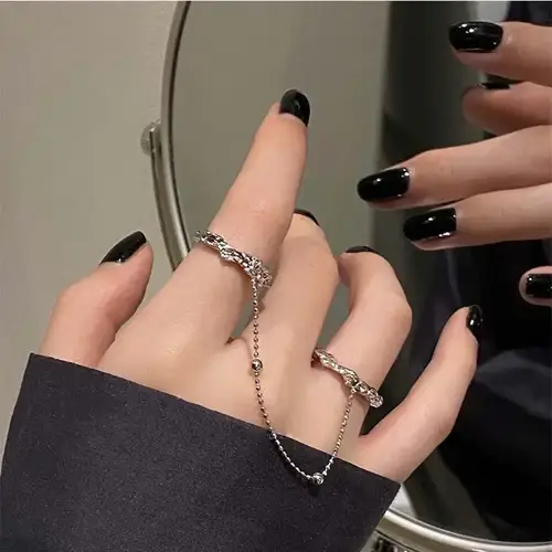موضة الشرير شرابات سلسلة حلقة مزدوجة مجموعة النساء الهيب هوب حلقة مفتوحة معدنية فضية اللون الكرة سلسلة مجوهرات الحفلات هدايا