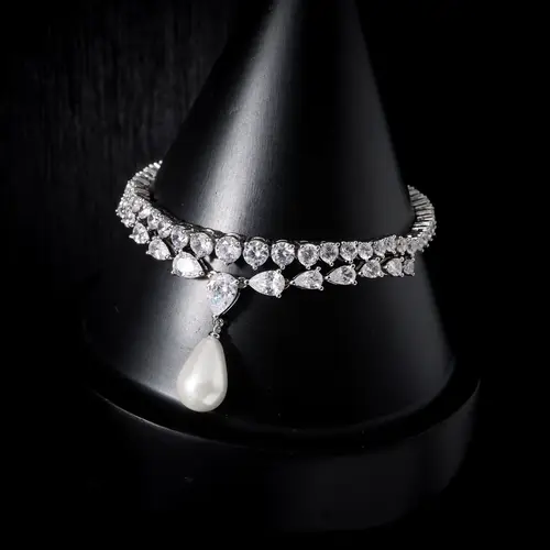 IN JEWELIFE 00105 طقم قلادات نسائي مكعب الزركون واللؤلؤ طقم مجوهرات للسيدات حفل زفاف إكسسوار خطوبة نمط فريد