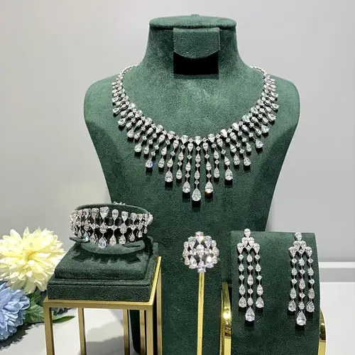 IN JEWELIFE 013418 مكعب سلسلة مرصعة بحجر الزركون امرأة طقم مجوهرات هدايا نسائية مجموعات الزفاف اكسسوارات الزفاف المذهلة