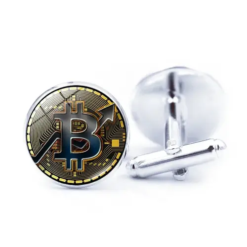 FIMAODZ أزرار أكمام بيتكوين للرجال بت عملة زجاجية مستديرة رائعة عالية الجودة أزرار أكمام أزرار هدايا