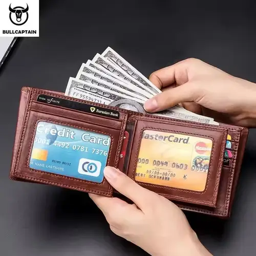 بولكابتن محفظة جلدية أصلية ذكر العلامة التجارية مصمم الأعمال المحفظة متعددة الوظائف تخزين محفظة بطاقة تتفاعل حزمة المحفظة الرجال