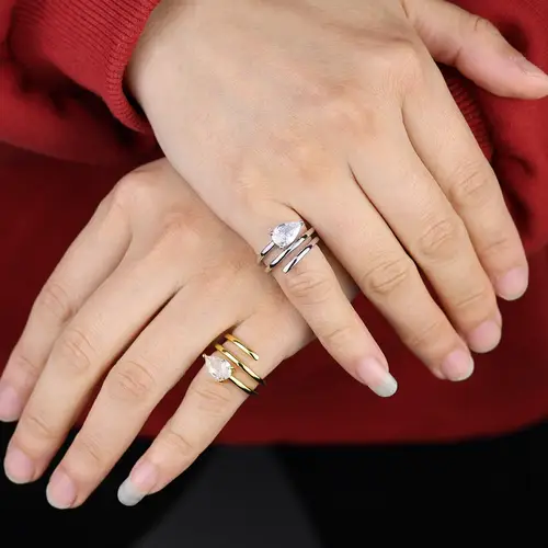 Spakring Bling 5A مكعب زركونيا المسيل للدموع قطرة تشيكوسلوفاكيا متعددة التفاف مفتوحة تعديل النساء الصغيرة الخنصر خواتم الاصبع